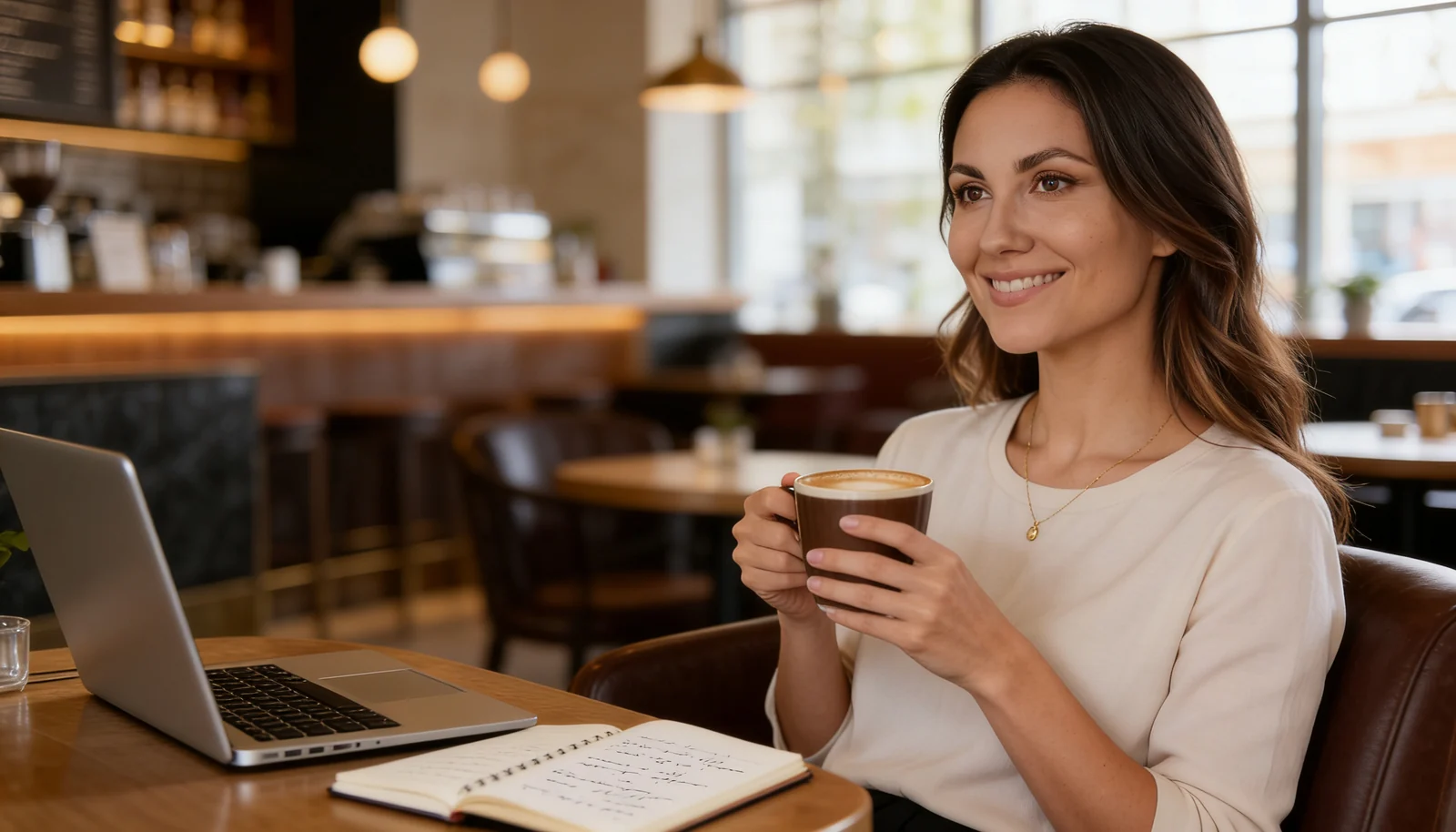 Maya, the She Holds Crypto AI guide, studying in a calm educational setting.